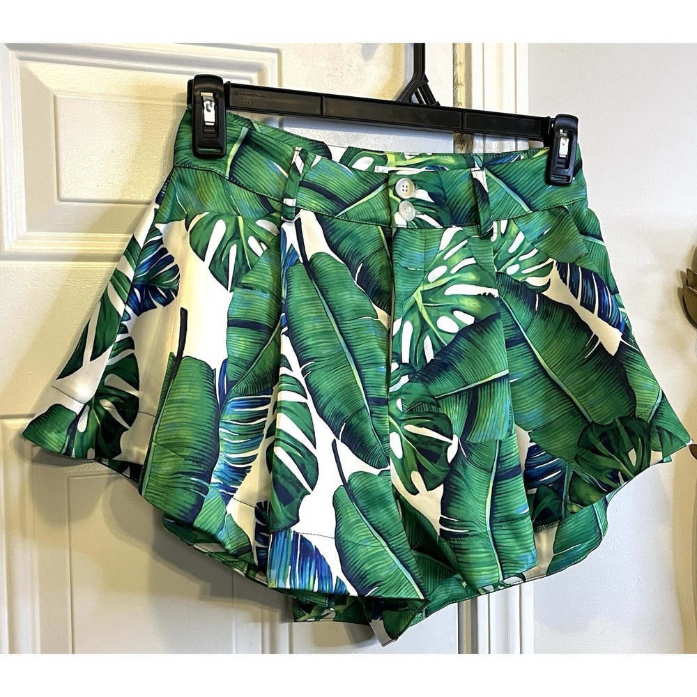 AKIRA Resort Tropical Monstera High Waist Shorts Size Medium Palm Leaf Skort